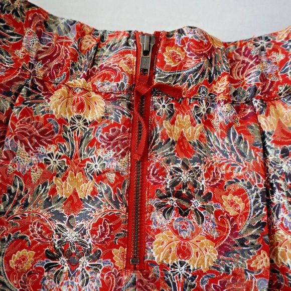 Maeve x Anthropologie Petite Sz L Rosie Floral Gold Metallic Pleated Skirt $118 - Picture 4 of 8